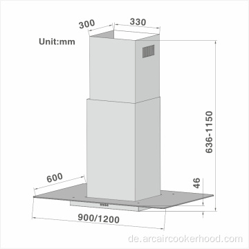 90 cm traditionelle Flat Glass Island Hood 801